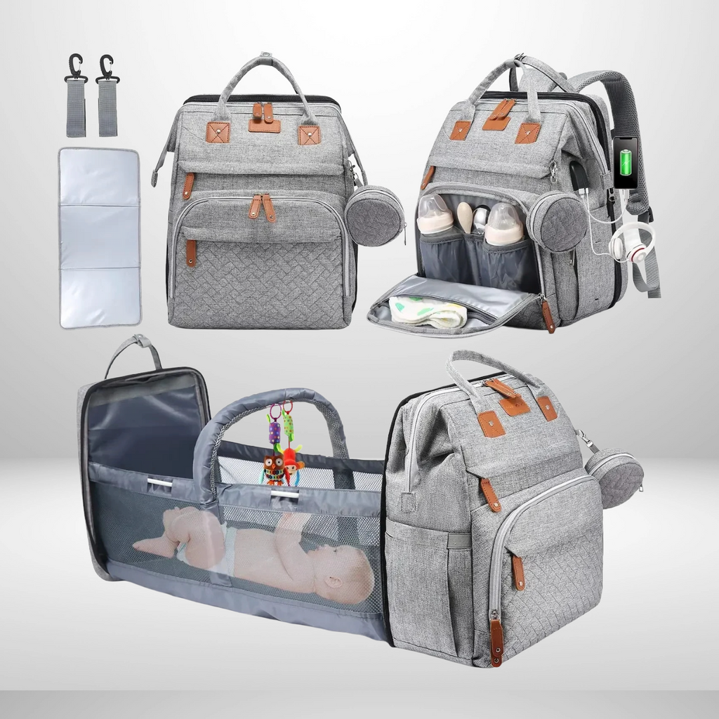 Multifunctional, Large-Capacity Diaper Backpack with Foldable Bed