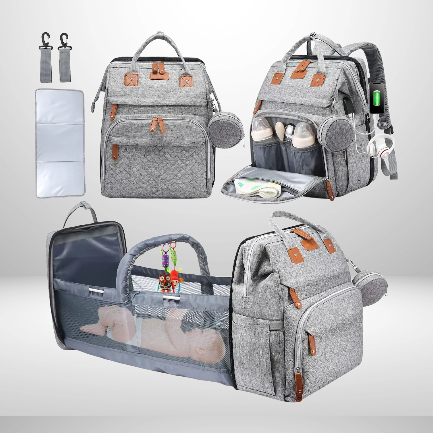 Multifunctional, Large-Capacity Diaper Backpack with Foldable Bed
