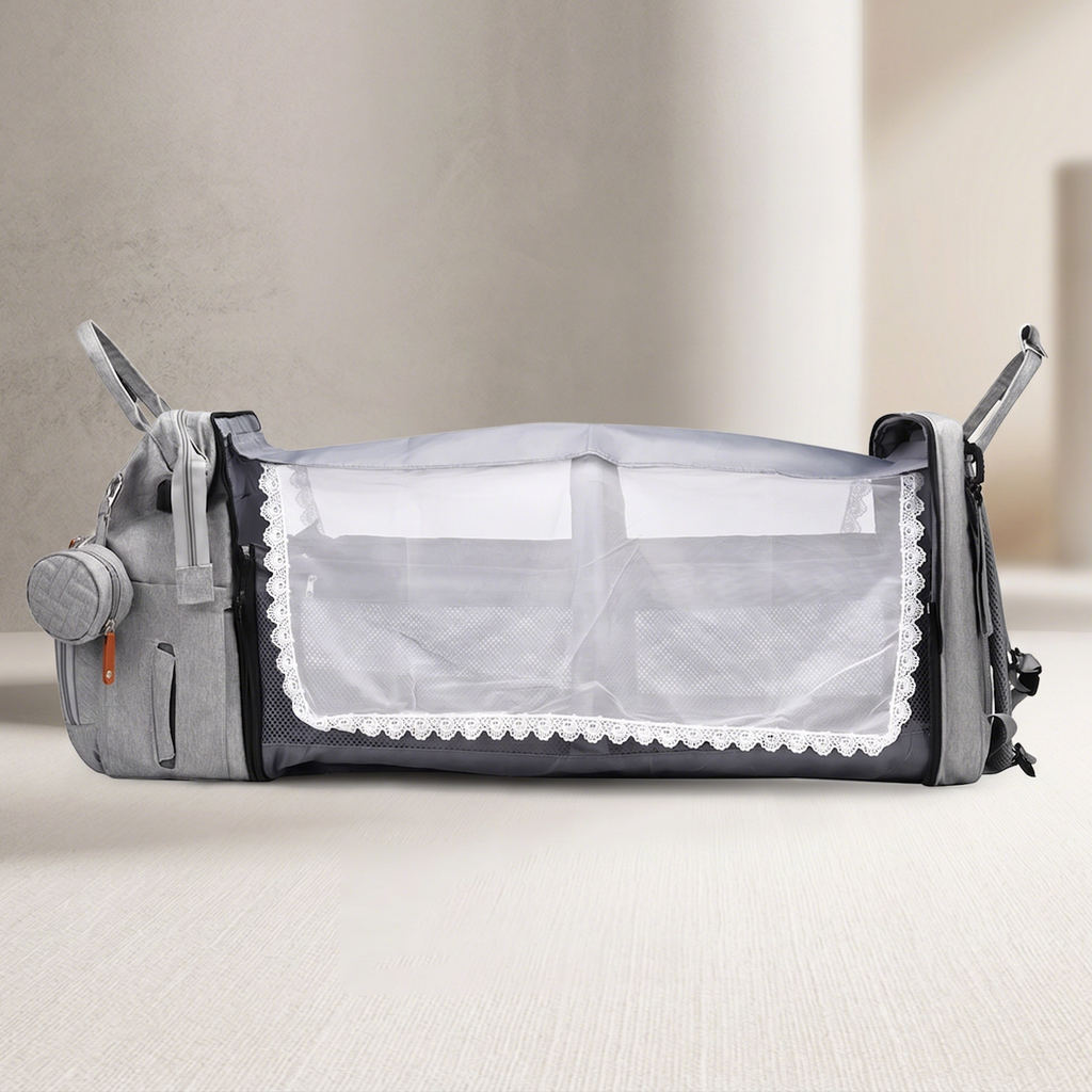 Multifunctional, Large-Capacity Diaper Backpack with Foldable Bed