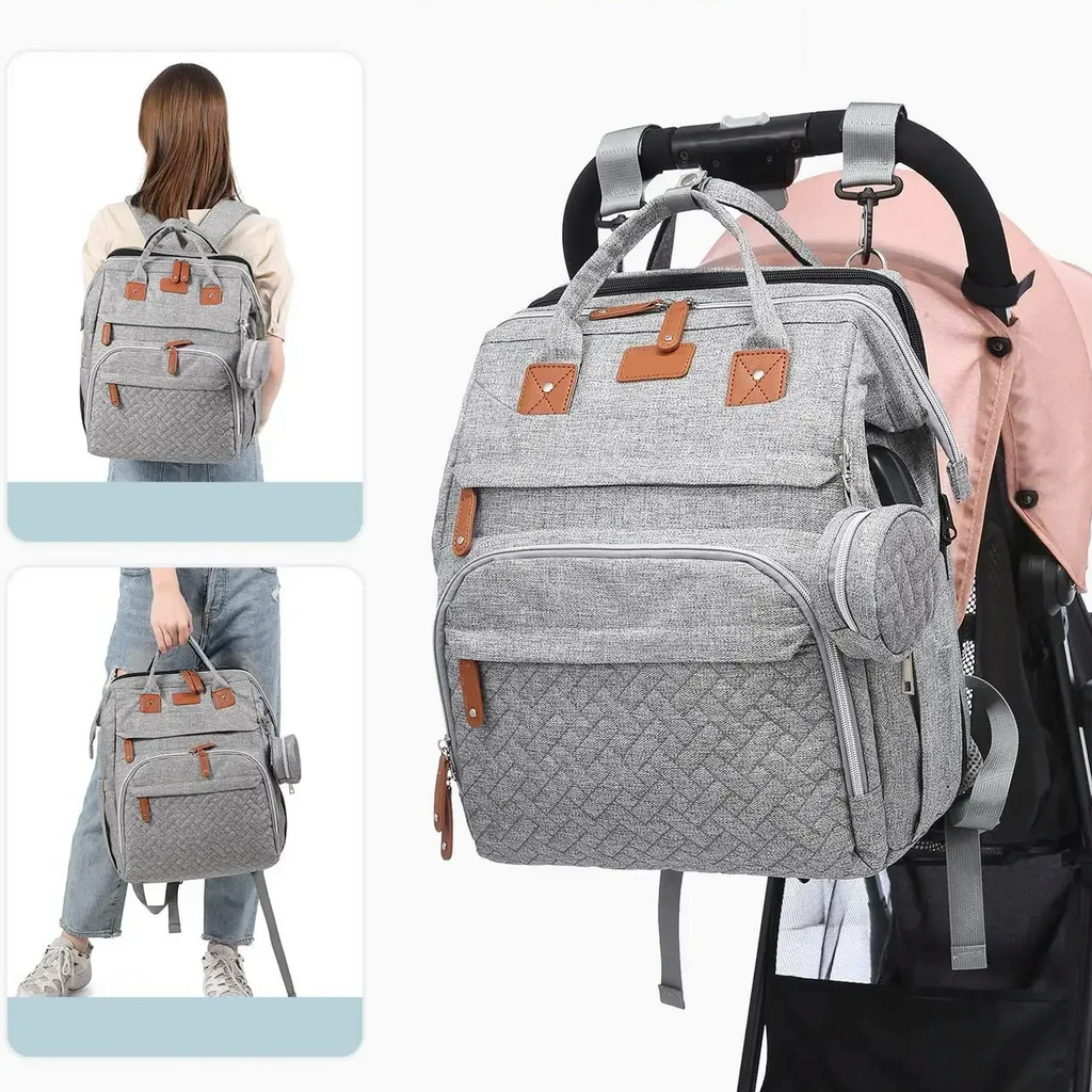 Multifunctional, Large-Capacity Diaper Backpack with Foldable Bed