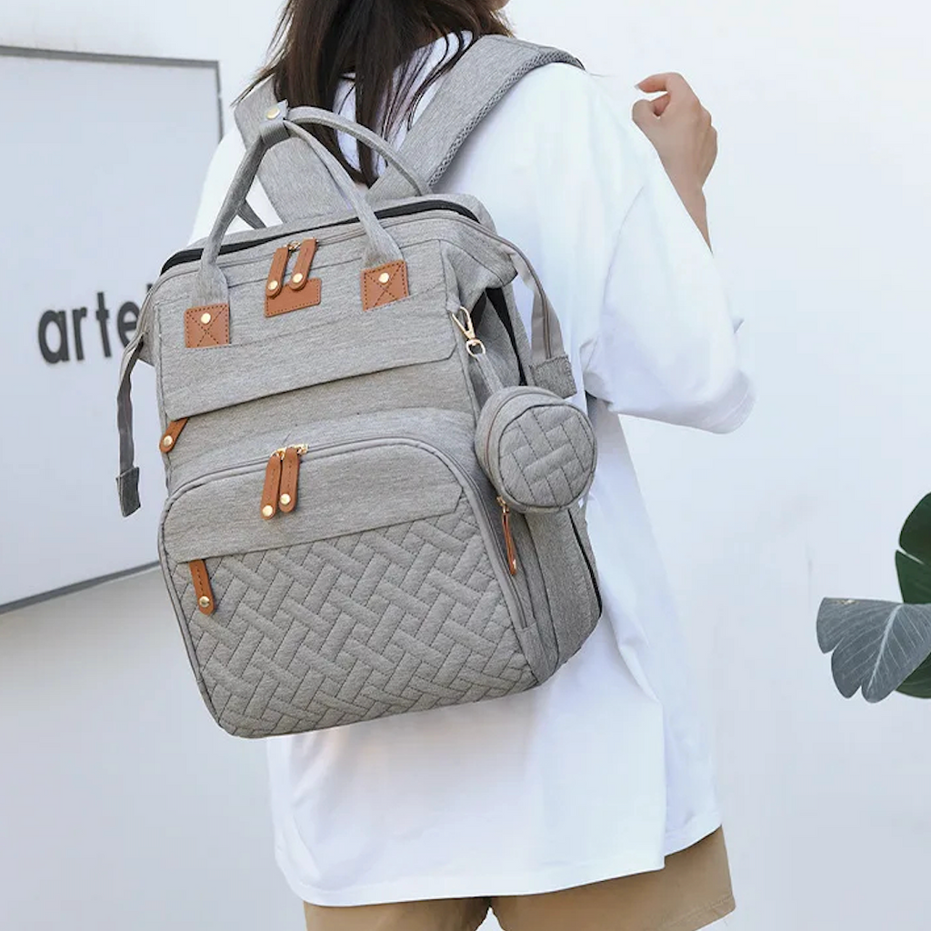 Multifunctional, Large-Capacity Diaper Backpack with Foldable Bed
